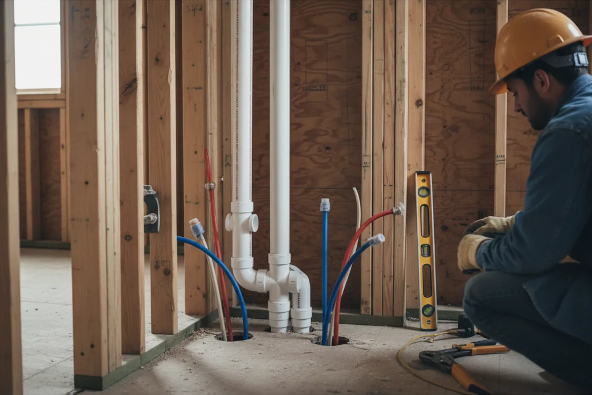 Drain and supply rough-in during Sump Pump Repair in Skaneateles